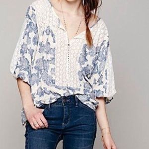 Free People Crotchet Lace Peasant Blouse Boho